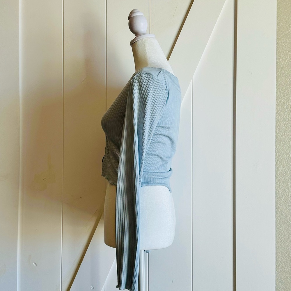 Light Blue Ribbed Button-Up Cardigan - Picture 4 of 5